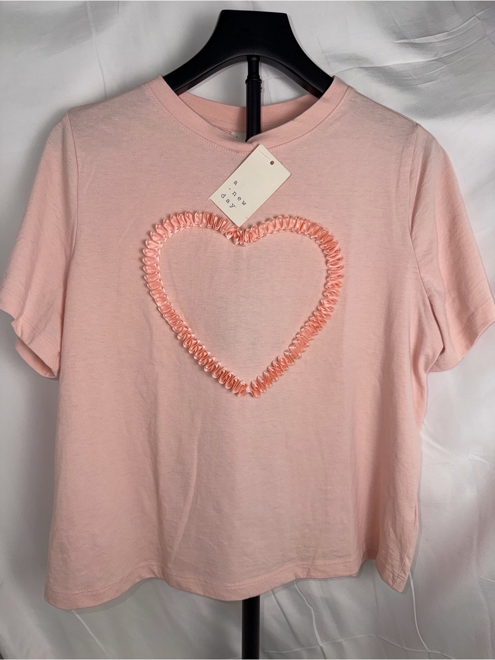 New Day Women’s Pink Heart Ruffle T-Shirt Top Size Small S